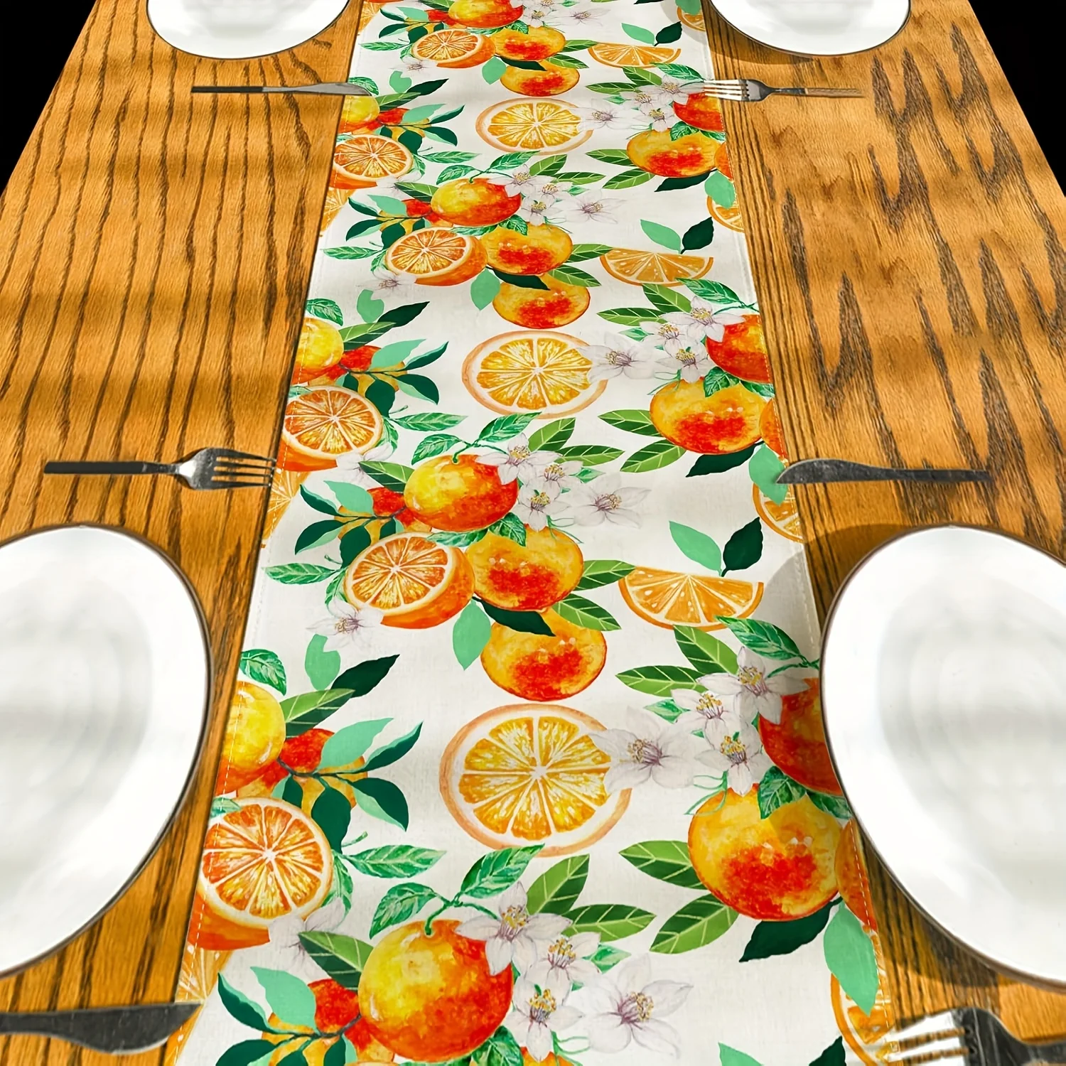 1pc Linen Table Runner Rectangular Orange Citrus Design for Spring/Summer Home Party Decor Orange Birthday First Celebrations