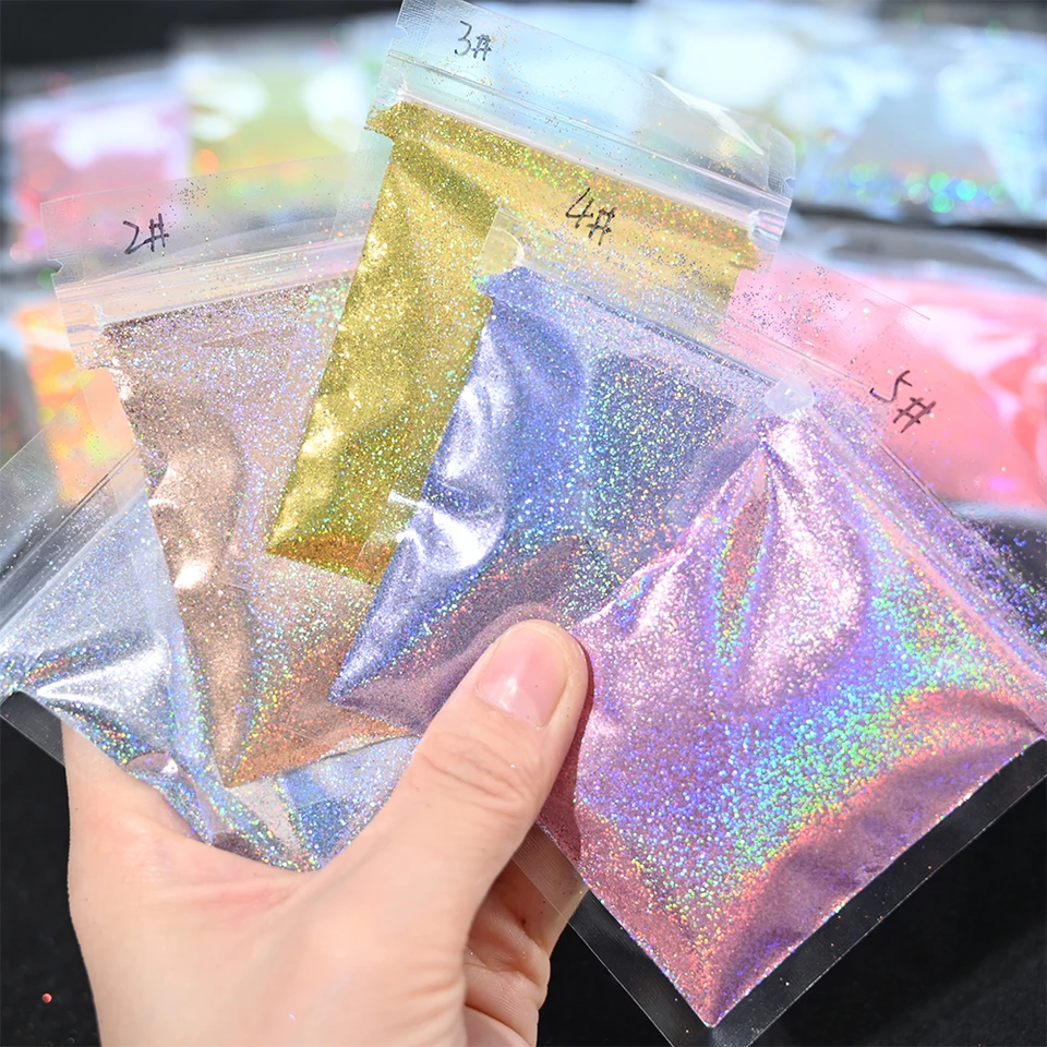 Glitter de uñas holográfico arcoíris láser 0.2MM polvo de glitter para uñas brillante 10G/5G polvo deslumbrante decoración DIY arte de uñas 3