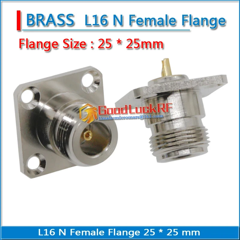 L16 N Female With 4 Hole Flange Waterproof ring Panel Chassis Mount 25 * 25 mm solder cup Brass RF Connection Coaxial Adapters