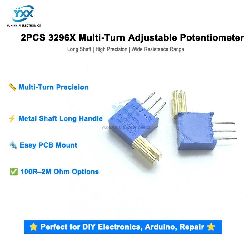 2PCS 3296X multi-turn adjustable potentiometer 101 201 501 2K 1K 5K 10K 20K 50K 100K 200K 500K 1M Metal Shaft Long Handle