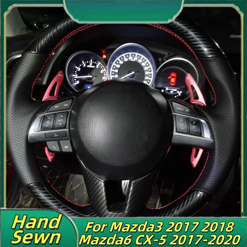 

Car Steering Wheel Cover Hand-Sewn Genuine Leather For Mazda3 2017 2018 Mazda6 CX-5 2017-2020 Car Interior Accessories