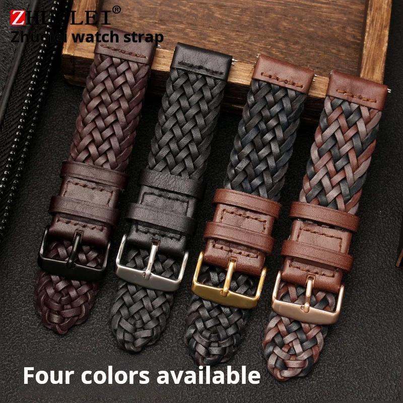 For Seiko Fossil Huawei Samsung Watch band 20mm 22mm 24mm Quick release Braided Genuine Leather Strap Men Breathable wristband