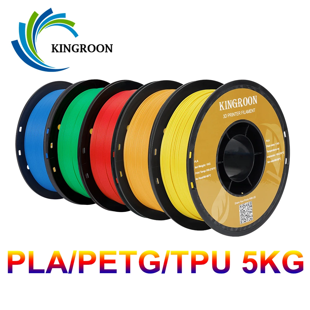 

KINGROON 5KG PLA TPU PETG Filament Mix color 1.75mm 3D Printer Plastic No Bubble Spool 3D Printing Materials Wholesales