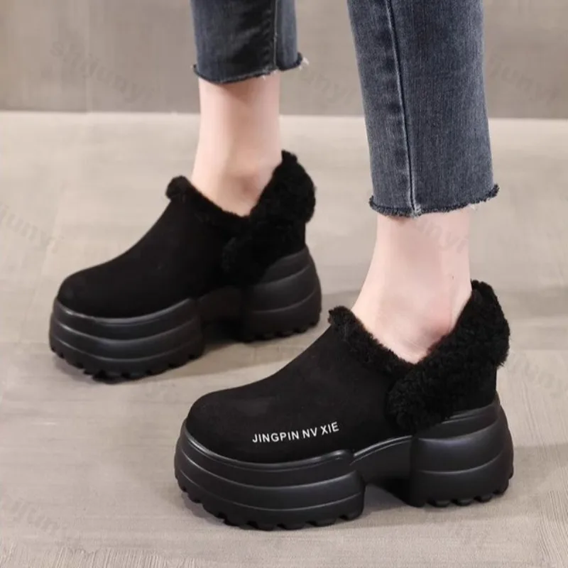 شباشب نصف رقيق مخملية دافئة كلاسيكية للنساء موضة شتاء 2025 متعددة الاستخدامات مريحة من القطيفة غير قابلة للانزلاق من القطن المكتنز #5