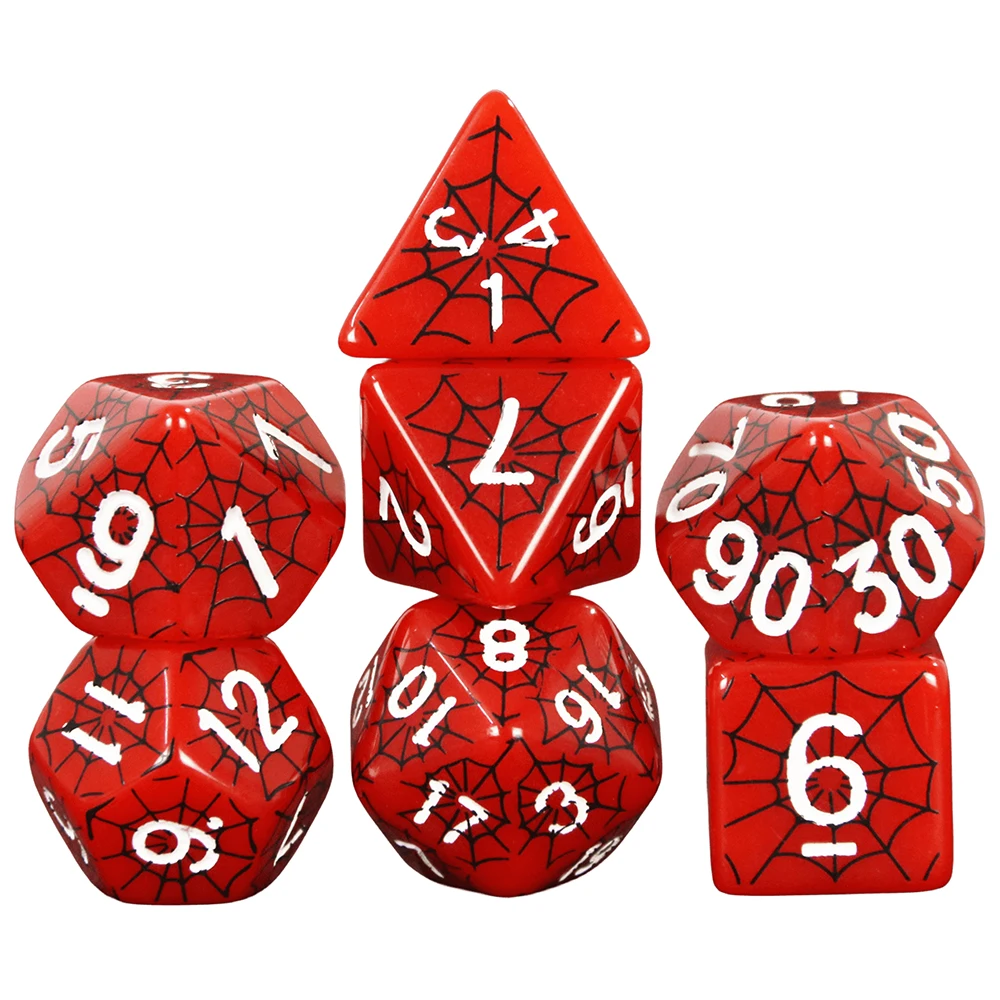 Colored Dice 7pcs/set Polyhedral Game Dice with Silkprinted Black Spider Web Patterns for Table Board Roll Playing Games