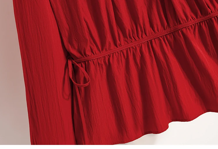 2026 Weiße Bluse mit Kordelzug-Taille, langen Ärmeln, lockerem Schnitt, verjüngendem Peplum, Babydoll-Stil, lässiges Top aus Crinkle-Stoff – Detail 31