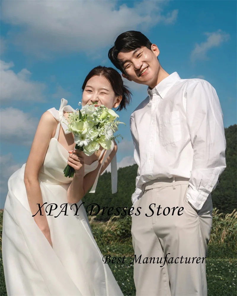 

XPAY Elegant A Line Silk Organza Wedding Dresses Korea Photo shoot Floor Length Bridal Gowns Corset Back Customized Mariage