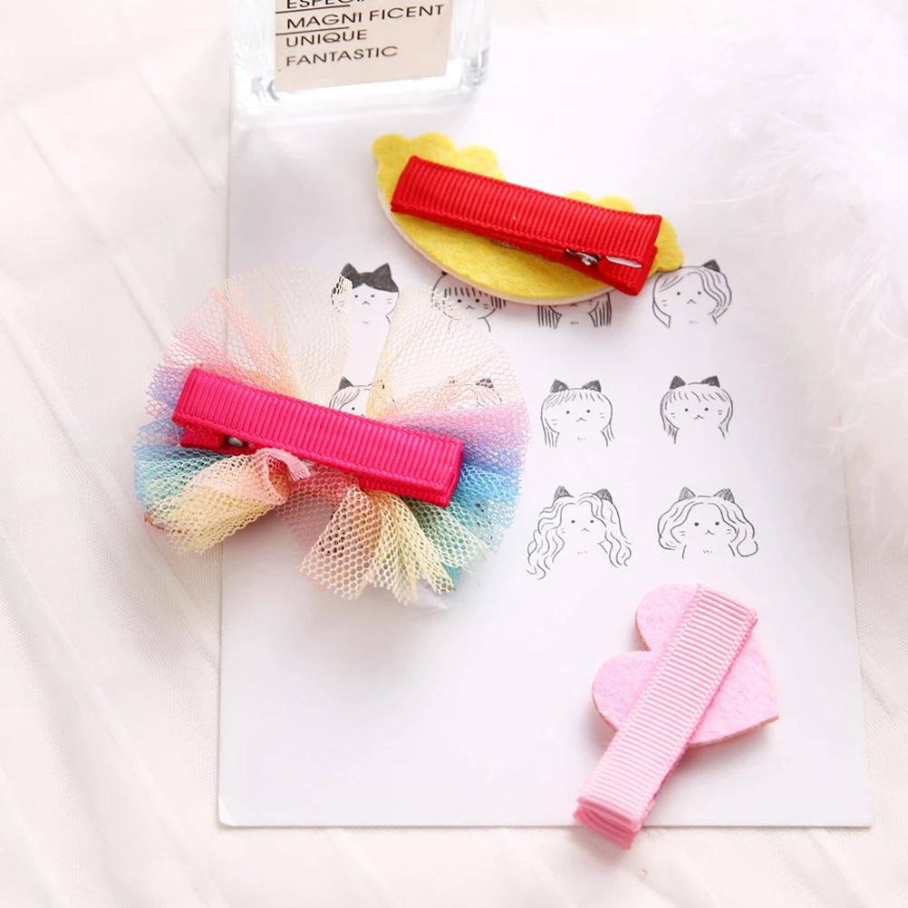 

3 Pcs Adorable Bowknot Lace Hairpins Rainbow Colorful Clips For Christmas Celebration