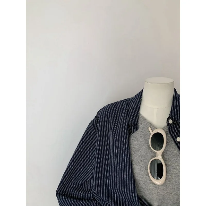 Frans high-end contrasterend verticaal gestreept shirt met lange mouwen voor dames, Koreaanse stijl chic design niche shirt temperament top