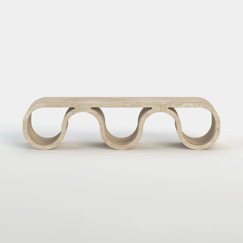 #Dream Home Modern Travertine Coffee Table Continuous Wave U-Shape Design Elegant Living Room Furniture