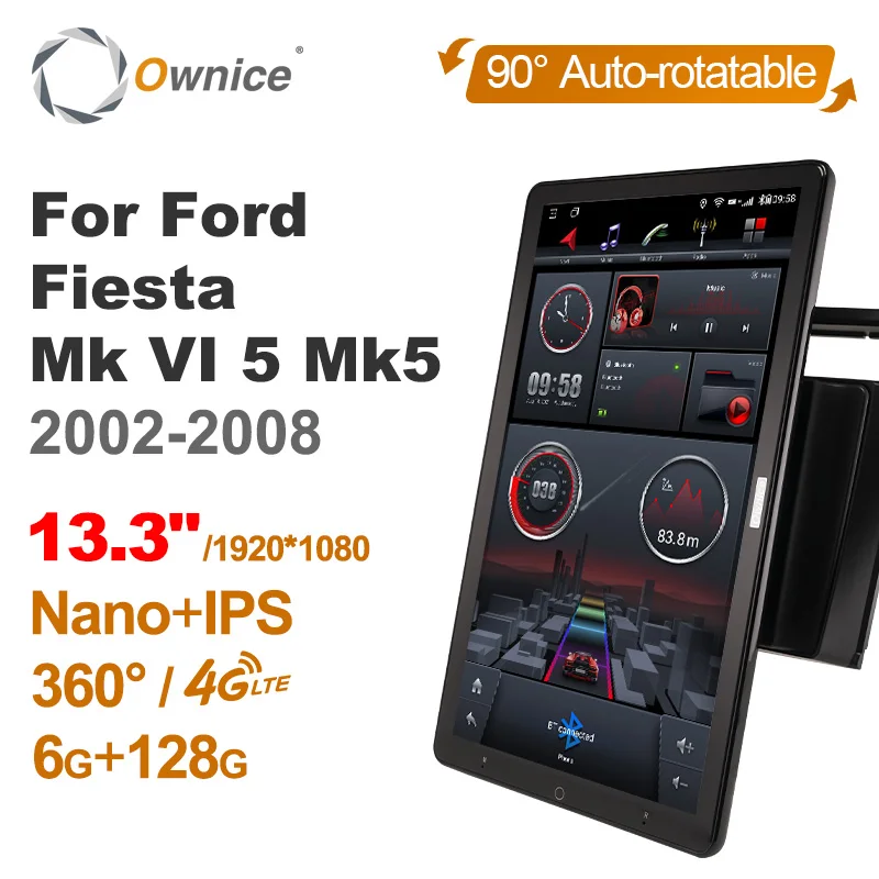 13.3 Inch Ownice Android 14.0 Car Radio 360 Panorama for Ford Fiesta Mk VI 5 Mk5 2002 - 2008 GPS Auto Audio SPDIF 4G LTE NO DVD