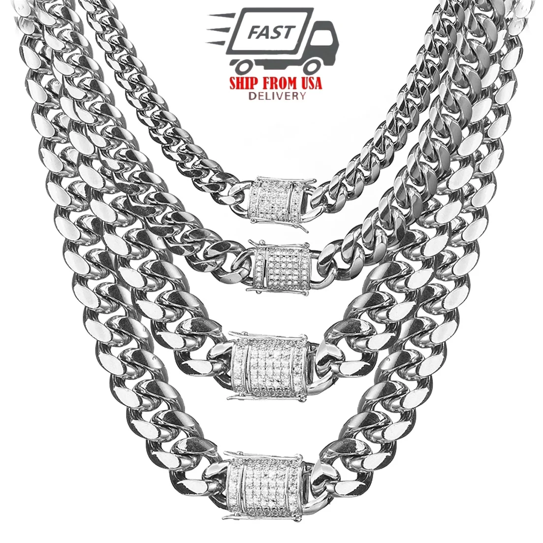 

Цепочки-колье из нержавеющей стали шириной 8-14 мм, кубинские, в стиле Майами, с цирконами CZ, замком-бокс, массивные, для мужчин, в стиле хип-хоп, рэперские украшения