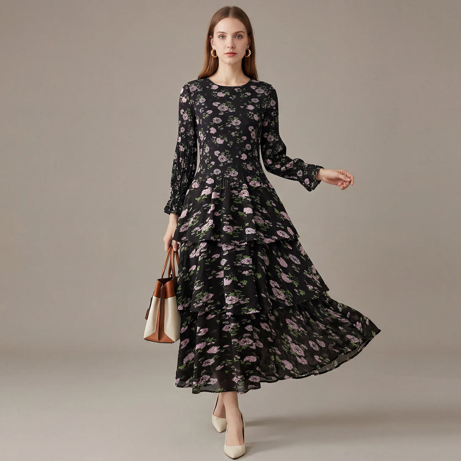 

Miyake Plissé 2025 New Spring and Summer Retro Pleated Floral Dress Stunning Ruffles Fashion Noble Cake Long Skirt Pleated