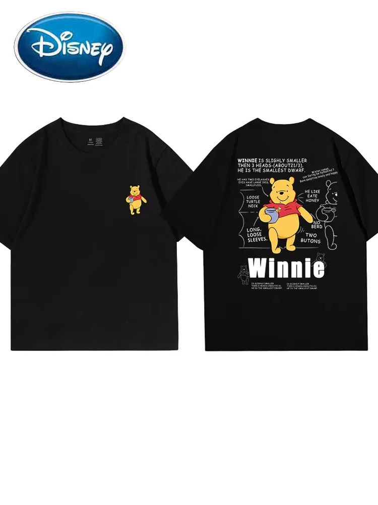 

Disney Front Back Chic Fashion Winnie the Pooh Bear Letter Cartoon Print T-Shirt Women O-Neck Short Sleeve Tee Tops 13 Colors