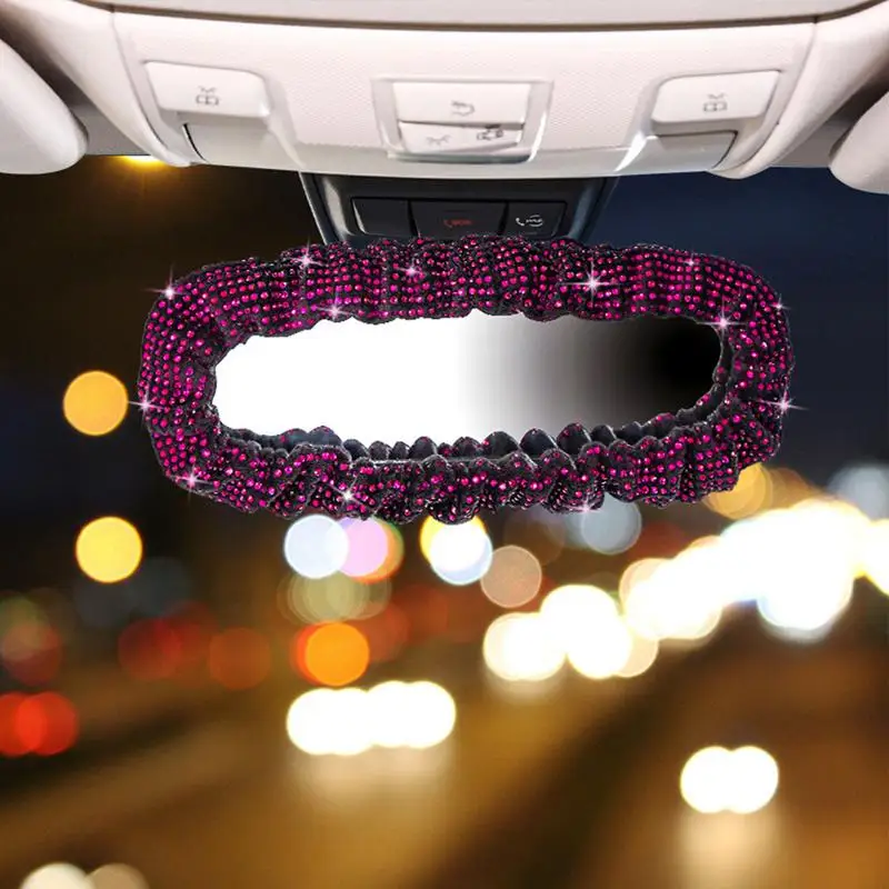 Crystal Rearview Glass Decoration Decorative Rhinestone Rear View Glass Cover Women Rearview Glass Trim Vehicle Interior