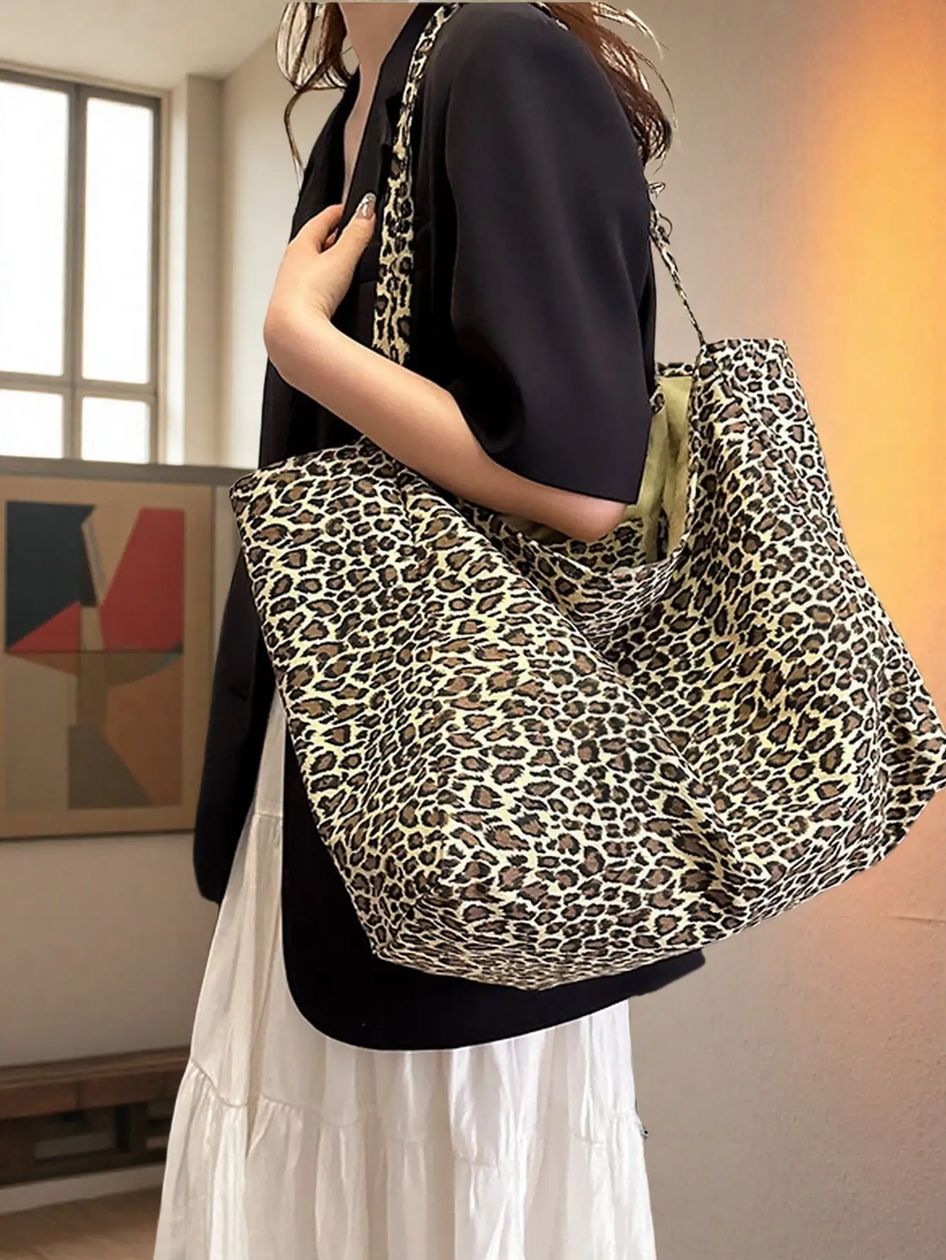 1PC Personalized Women's Shoulder Bag - Custom Name Embroidery, Leopard Canvas, Large Capacity, For Daily Use/Gift