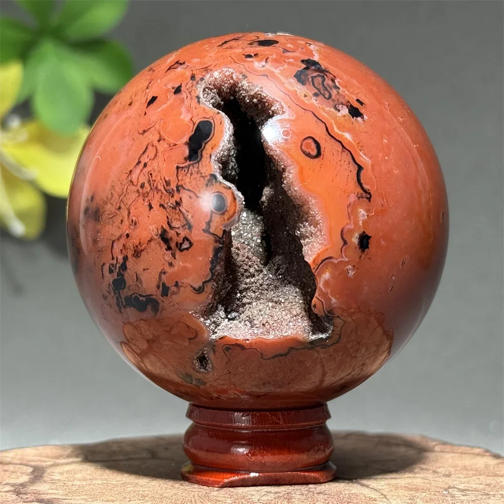 Natural Gemstone Striped Agate Ball Mineral Stone Home Feng Shui Ornaments Aura Energy Witchcraft+Base