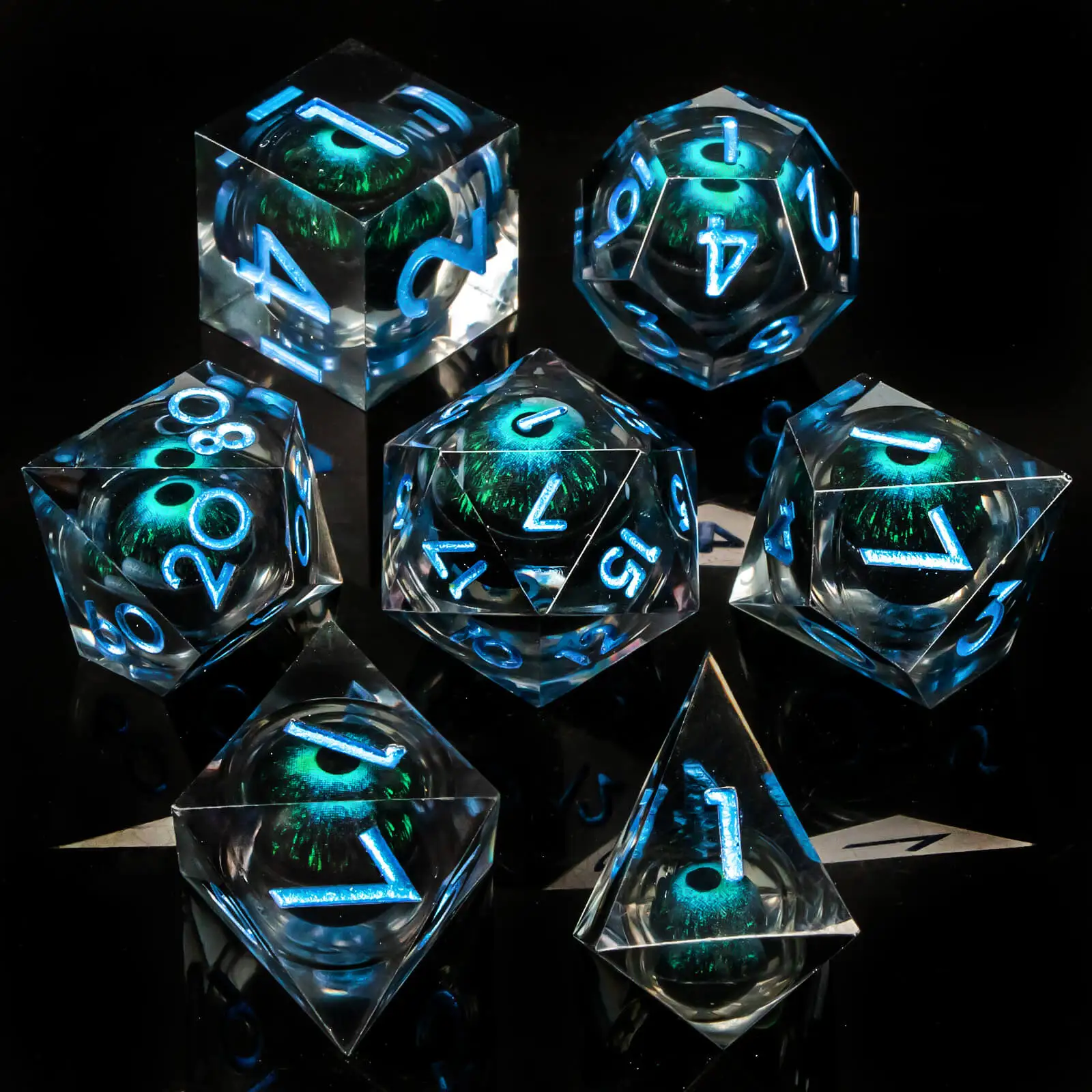 مجموعة نرد عين التنين مجموعة كاملة من الأساسية السائلة D وD حافة حادة لألعاب لعب الأدوار Dungeon وD Dragon D&D Dice Pathfinder