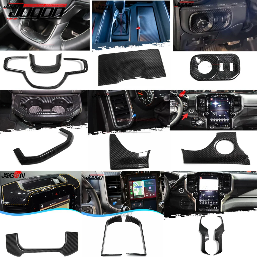 

For Dodge Ram 1500 TRX 2019-2020 Interior Accessories 100% Real Carbon Fiber Whole Kit Cover Trim Steering Wheel Cover Car Panel