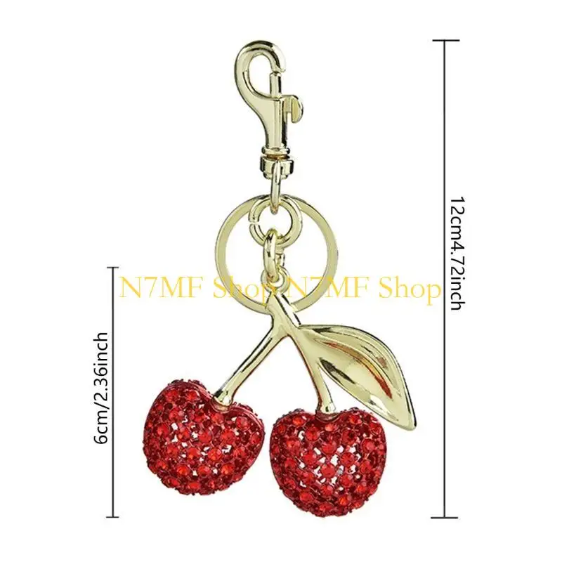 N7MF Thời Trang Anh Đào Chìa Khóa Quyến Rũ với Tinh Thể Thạch Anh Hình Trái Cây Móc Khóa Túi Trang Trí Túi Xách Thời Trang Trang