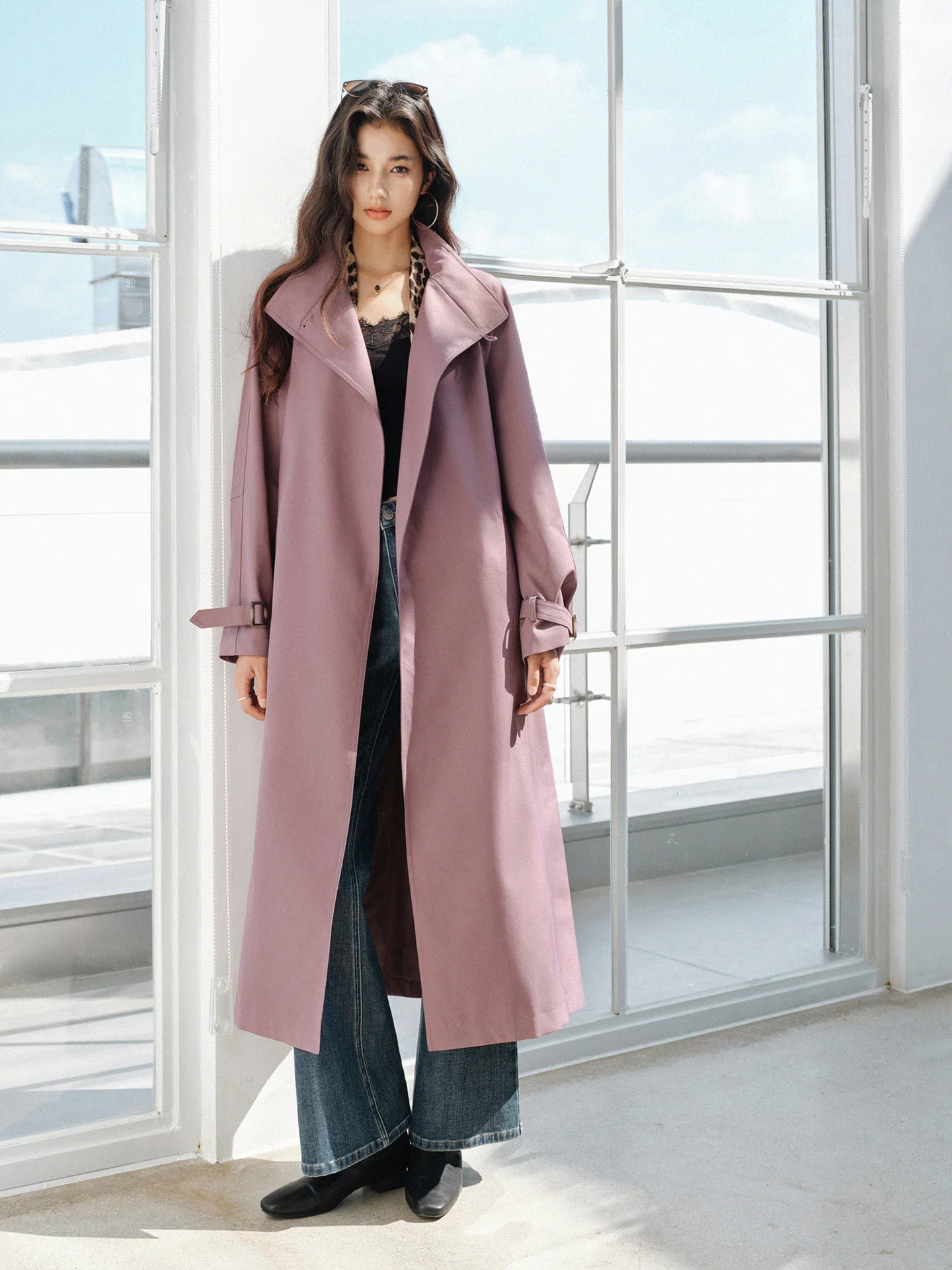 Elegante oversized trench coat feminino solto longo com cinto jaqueta leve outerwear chique lapela design para casual escritório olhar