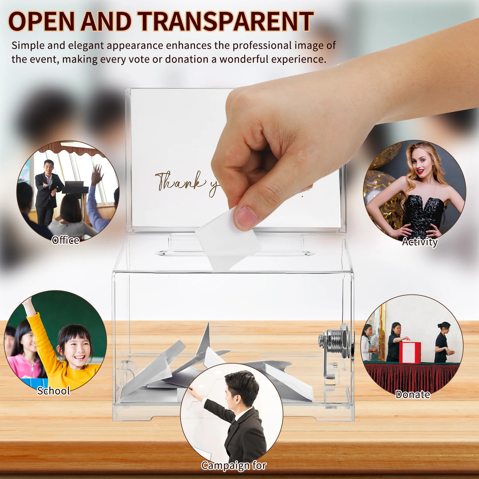 Ballot Box Clear Acrylic Donation Box Lock Transparent Raffle Container For Voting Fundraising Charity Suggestion Money