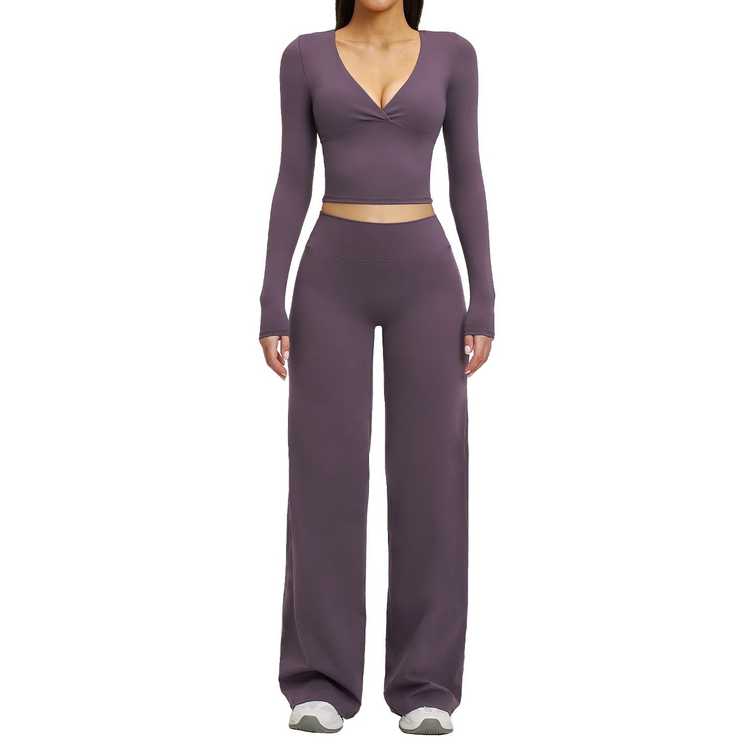 

Maxdutti European And American Brushed Long Sleeved Yoga Set Wide Leg Exercise Set Versatile Casual Yoga Suit