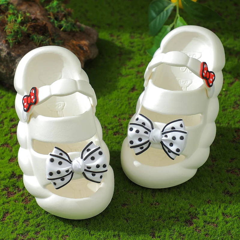 Summer Bow Baby Slippers For Children Cold Slippers Indoor Non-Slip Soft Bottom Comfort Cute Baby Hole Shoes Girls Home Slides