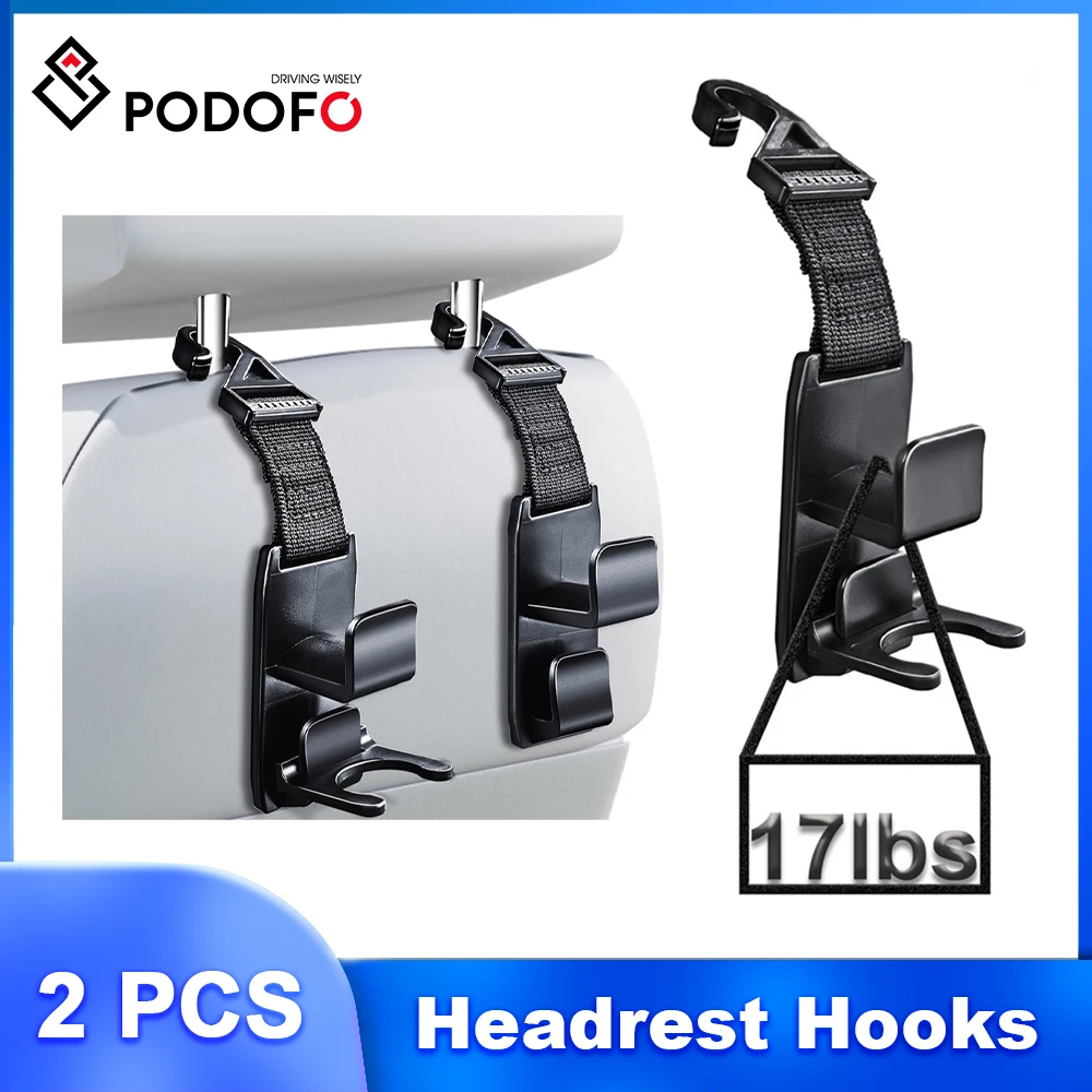 Podofo Car Headrest Hooks 2pcs for Bags Seat Back Rear Seat Hanging Dual Hooks Universal Car Seat Headrest Hooks Car Accessories