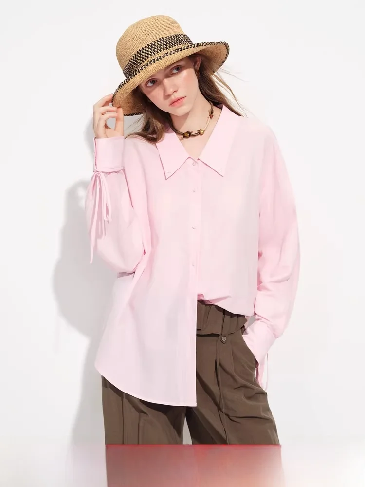 

Casual Long Sve irt Loose Fit Dstring Design Versatile Sle Women's Busin Casual Faion Spring New Arrival