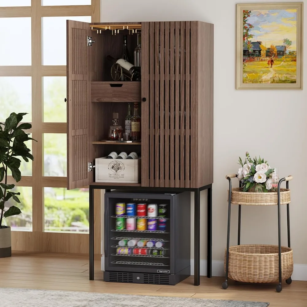 

Wine Bar Cabinet, Tall Legs Liquor Cabinet with Removable Wine Racks, Pantry Storage Cabinet for Dining Room,Kitchen,Living Room