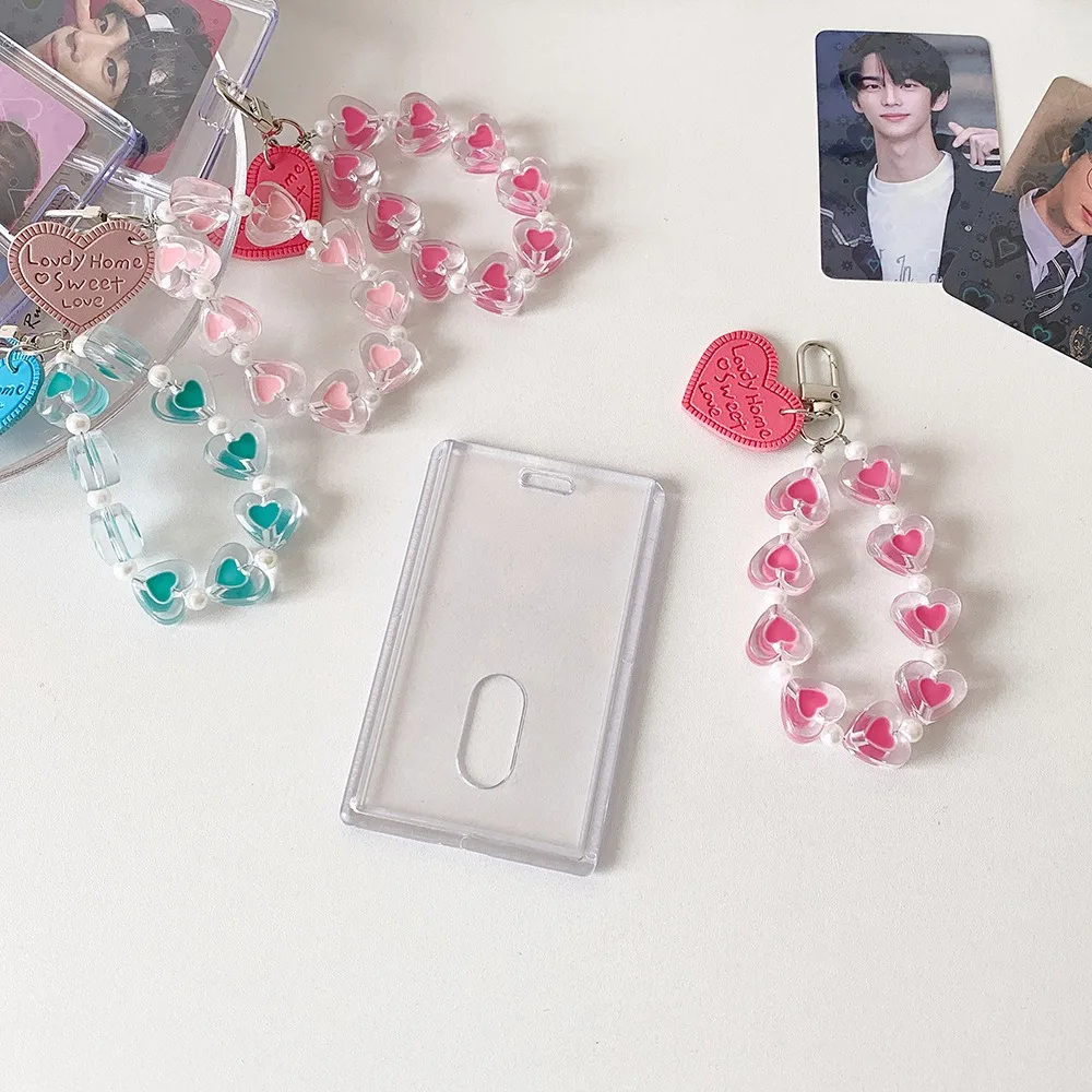 Acrylic PVC Card Cover Photocard Holder Snowflake Love Heart Pendant Idol Card Display Protector With Keychain