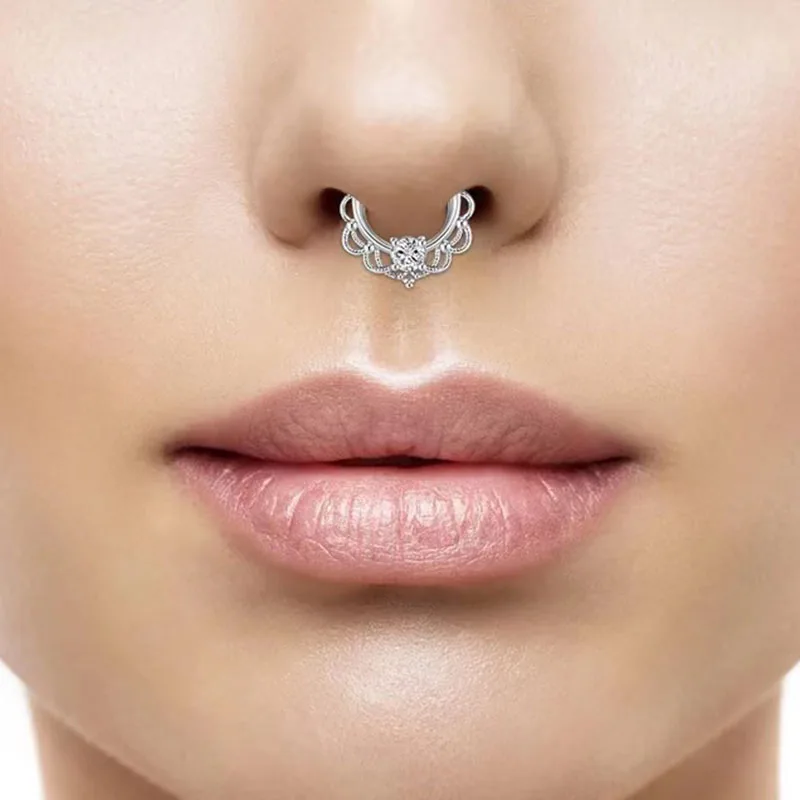 10 pieces of stylish simple and versatile women\'s false nose ring, no piercing, square zircon, inner diameter 8mm