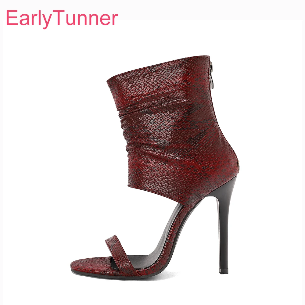 

2026 Summer Fashion Wine Red Women Sandals Round Toe High Thin Heel Lady Dress Shoes Big Plus Size 13 45 48 50