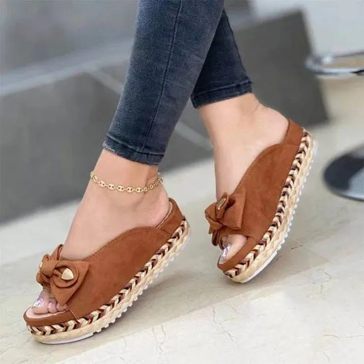 New Women Slippers Casual Solid Color Bowknot Platform Flat Shoes Fashion Braided Straps Outdoor Walking Sandals platform sandal