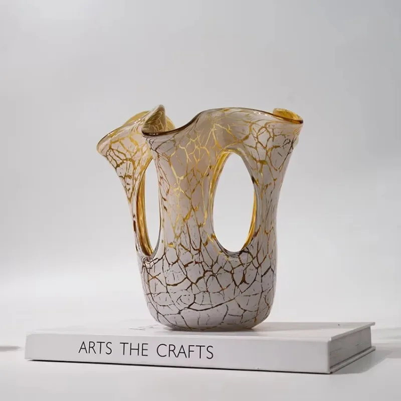 

Indoor hotel dining table glass vase decoration gray with yellow petal crack vase home decoration