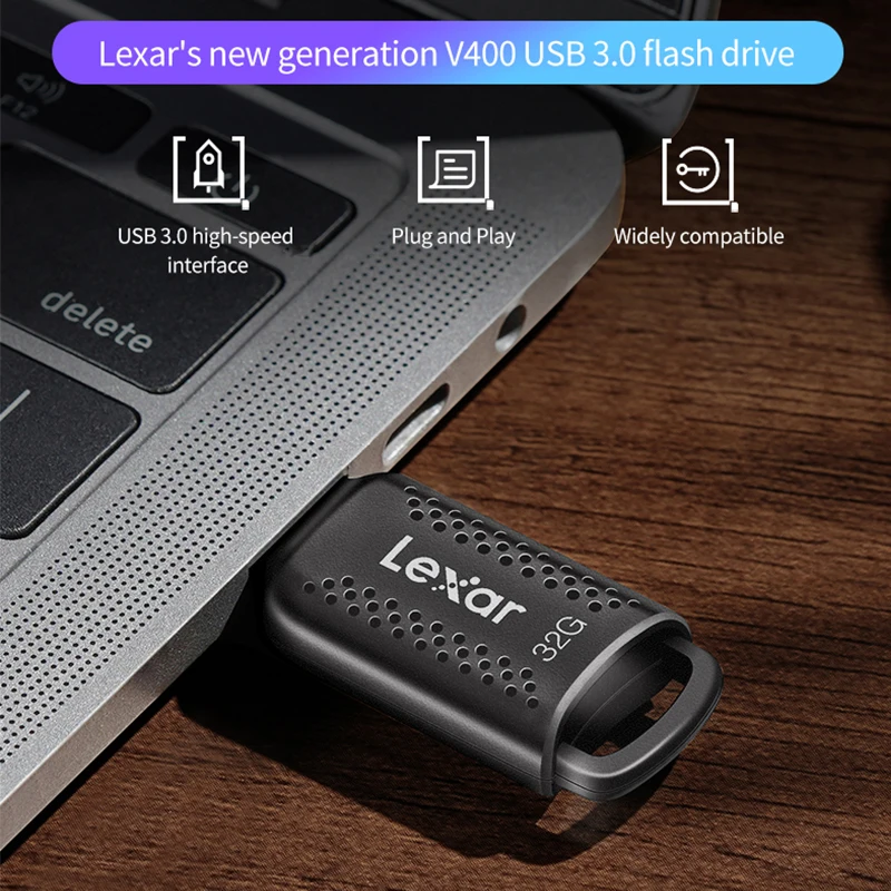 Lexar V400 Pen Drive 32GB 64GB 128GB 256GB Original Stick Flash Memory Disk Encrypted Pen Drive 100MB/S Memory Stick for PC/Mac