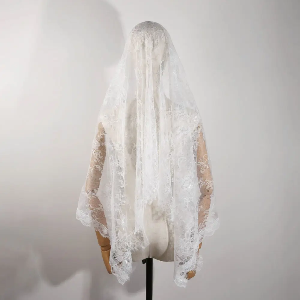 Soft Lace Shawl Scarf Wedding Bridal Veil Eyelash Floral Trim Hollow Out Elegant Wrap Women Fashion Daily Headpiece