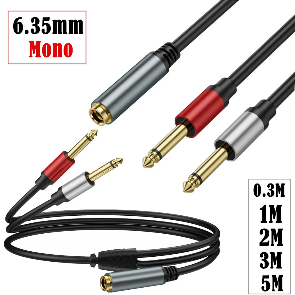 Adaptador de altavoz de Audio, conector divisor, Cable convertidor, 6,35mm, TRS estéreo hembra a Dual 6,35mm macho TS Mono Jack, 6,5mm