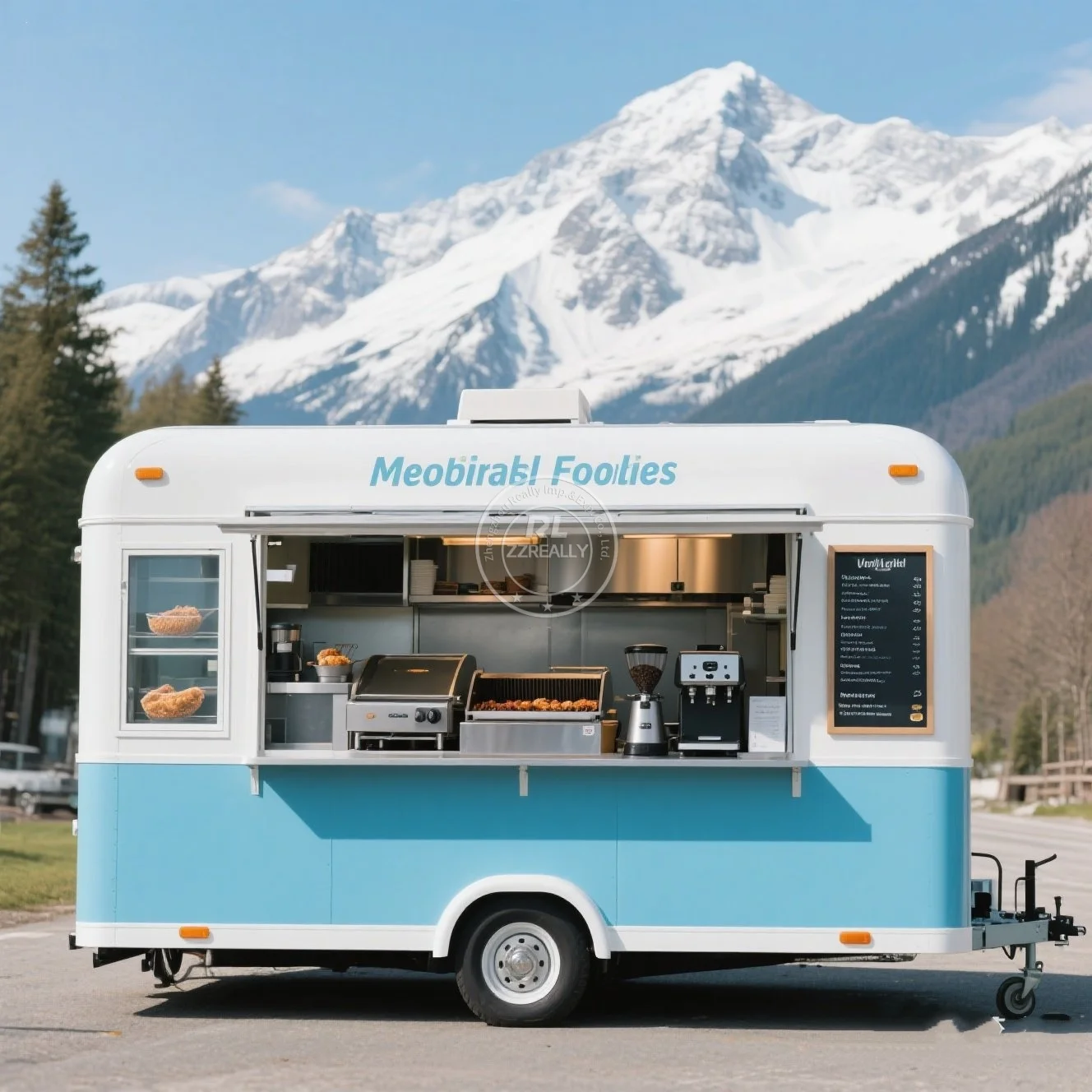 

Consession Trailer Food Trucks Mobile Hot Dog Food Cart Stand Trailer Fully Equipped Kitchen with Grill and Deep Fryer