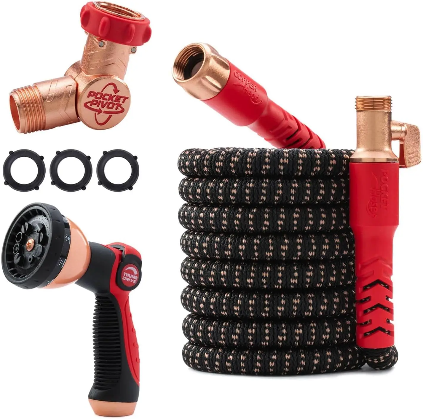 

Expandable Garden Hose with Copper Fittings, 50 FT, 10 Spray Patterns, No-Kink Design for Easy Watering