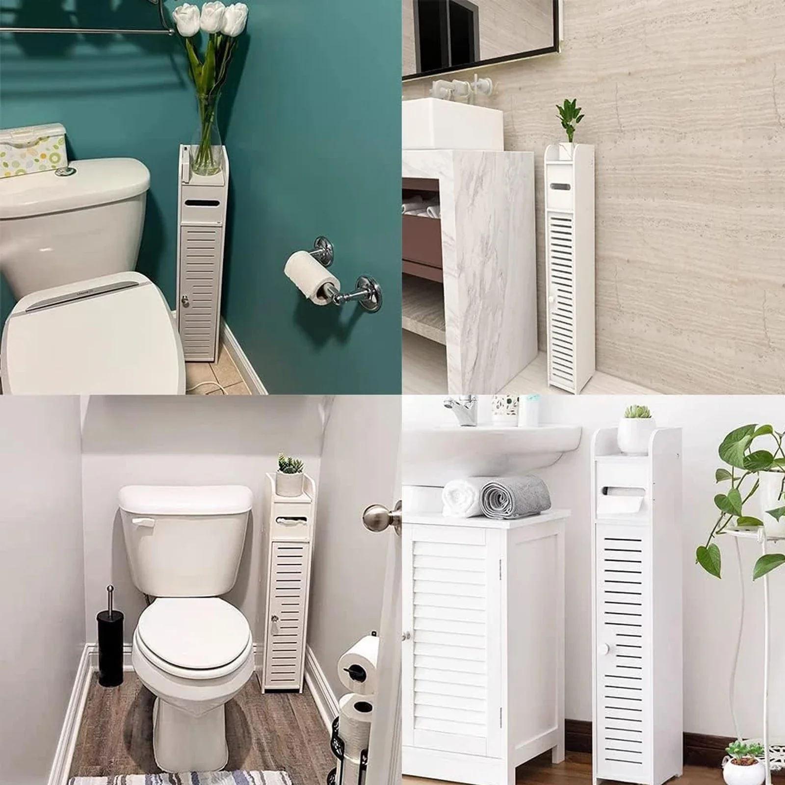 

Floor Cabinet,White Slim Bathroom Storage Unit With Daily Use Layer And 1 Cupboard Door, W6.3'' X D6.3'' X H32''