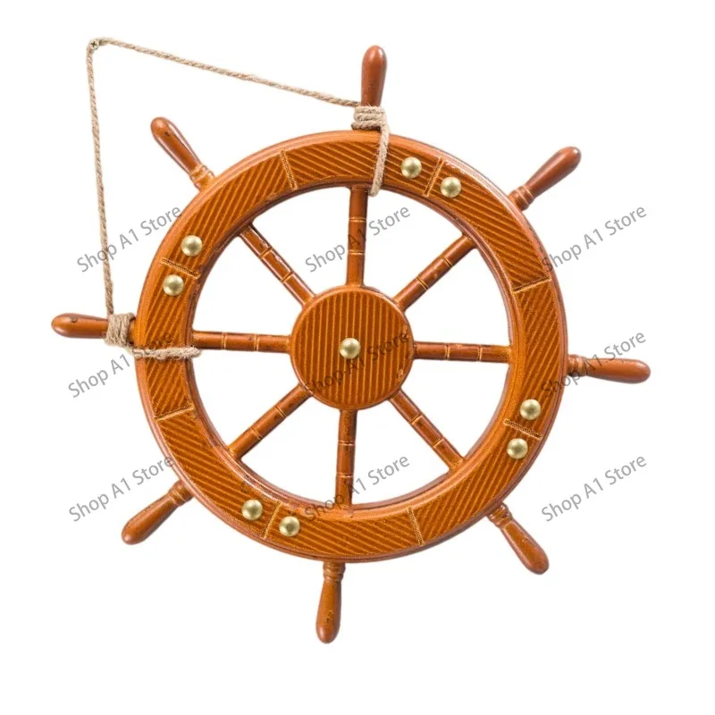 Mediterranean retro creative solid wood rudder steering wheel bar home decoration ornaments handicrafts pilot rudder