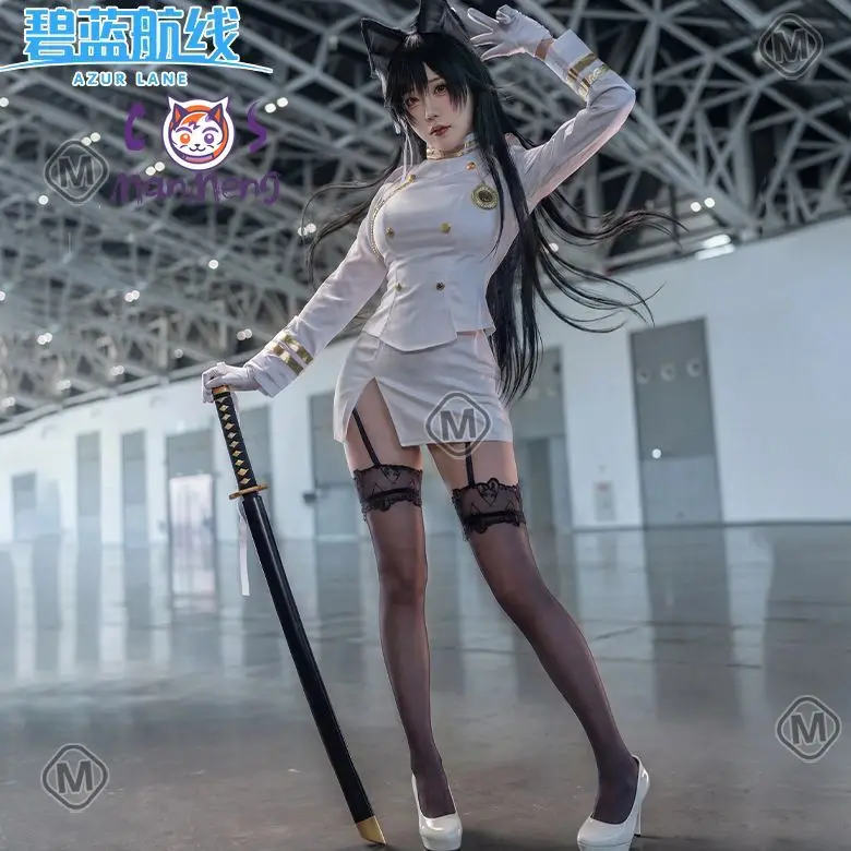 Disfraces de Cosplay del Juego Azur Lane IJN Takao IJN Atago, Uniforme de Barco Blanco, Vestido para Mujer, Faldas para Niñas, Abrigo, Medias, Guantes, Traje JK