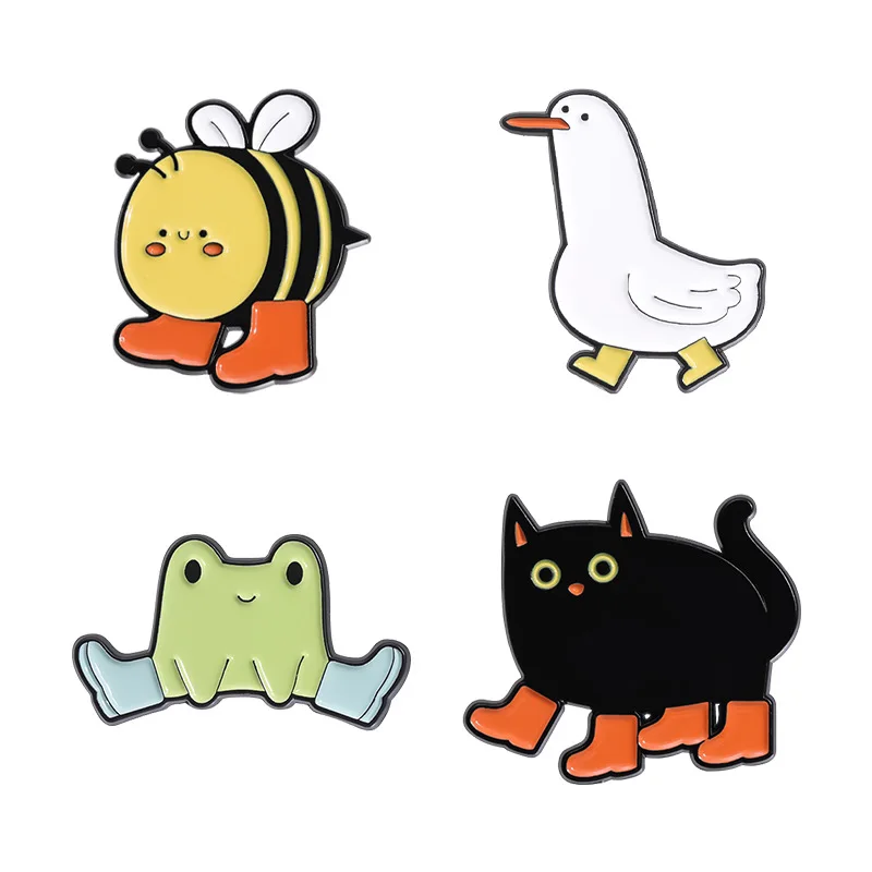 Creative Animal Wearing Shoes Brooch Cute Cat Bee Frog Duck Enamel Pins for Backpack Bag Accessories Jewelry Gifts