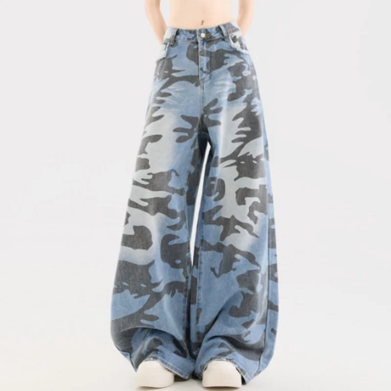 

Женские камуфляжные ковбойские широкие брюки Y2K с принтом, прямая трубка, однотонная нижняя часть с низкой талией, модная пикантная одежда для девочек