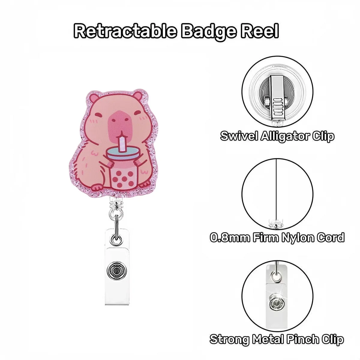 Kapibala Badge Holder Lightweight Nurse Badge Reel Retractable Alligator Clip Acrylic Id Card Holder For Volunteer Clinic Office