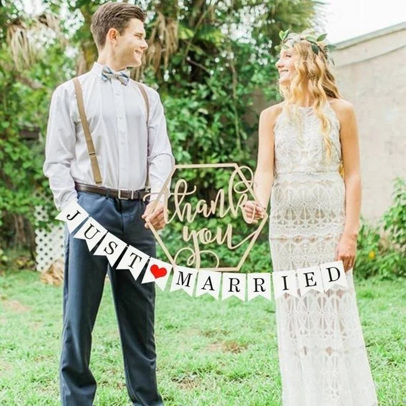 3m Just Married Banner Bunting Garland Photo Props Paper Hanging for Bridal Shower Wedding Party Decoration