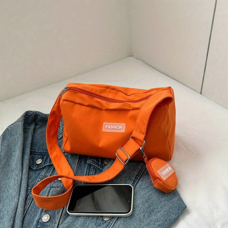 Water-Resistant Nylon Crossbody Bag - Adjustable Strap, Zipper Closure, Polyester Lining - Solid Color