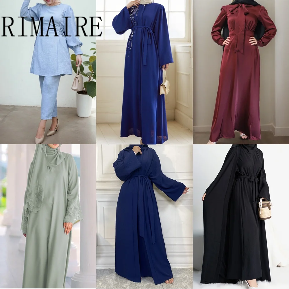 

Мусульманская Абая Дубай с длинными рукавами, роскошное платье, элегантная исламская женская блузка, комплект брюк, модная облегающая мусульманская одежда, подарок RIMAIRE